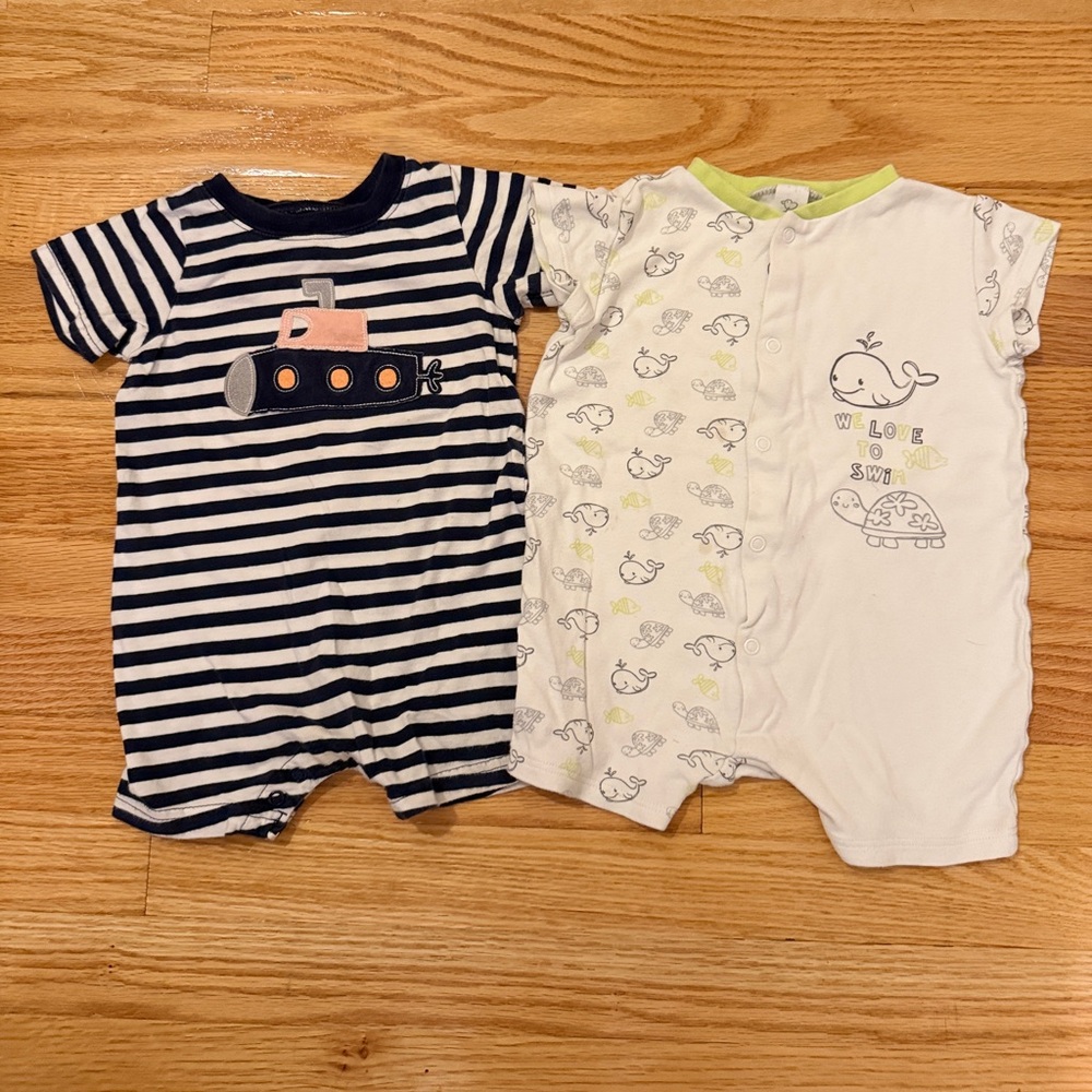 Striped and Whale Baby Rompers